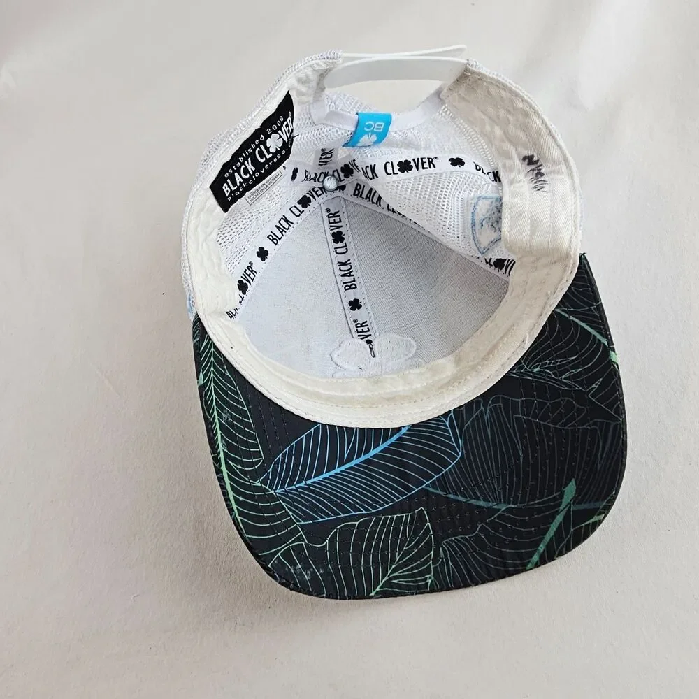 Black Clover Hat Mens Snapback Black White Tropical Leaf Trucker Golf Baseball